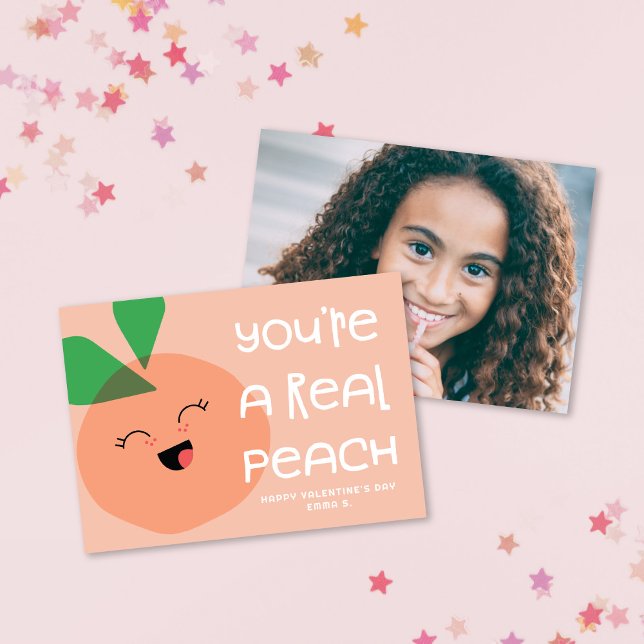 Sweet Kawaii Peach Classroom Valentine's Photo Card (Creator Uploaded)