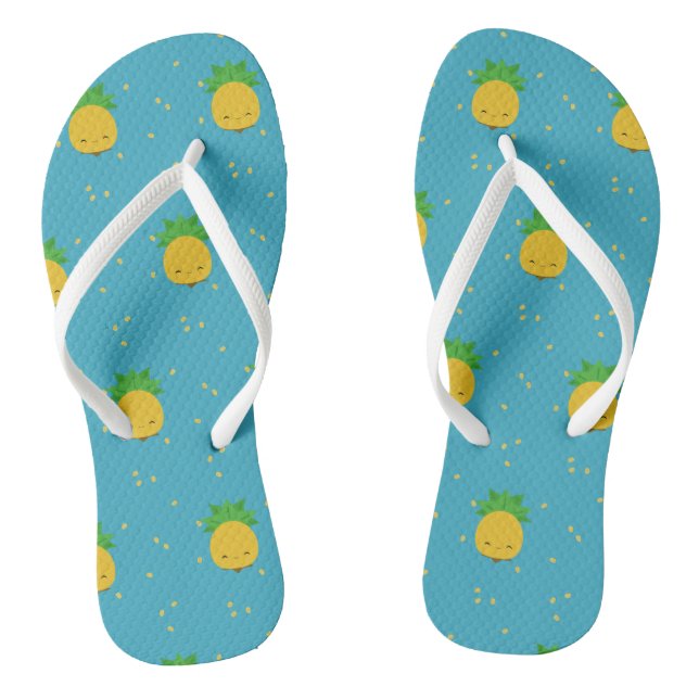 Sweet kawaii pineapple blue white flip-flops jandals (Footbed)