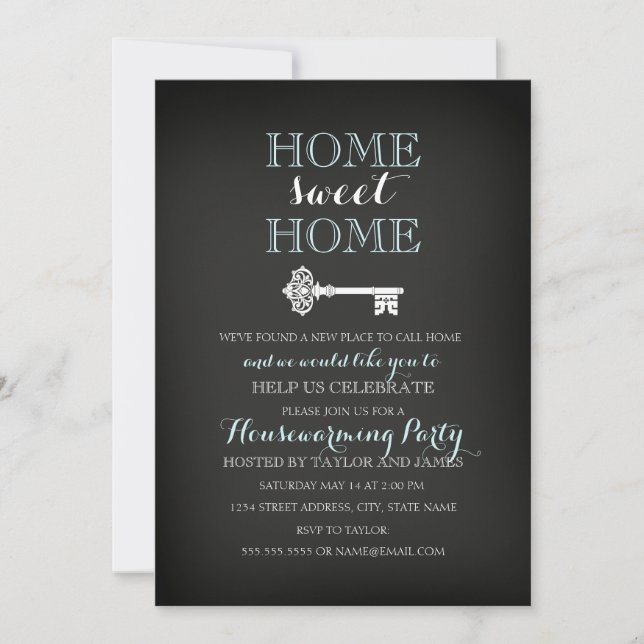 Sweet Key Chalkboard Housewarming Invite (Front)