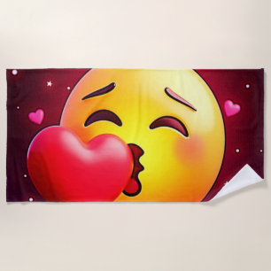 Sweet Kiss Heart Emoji Beach Towel
