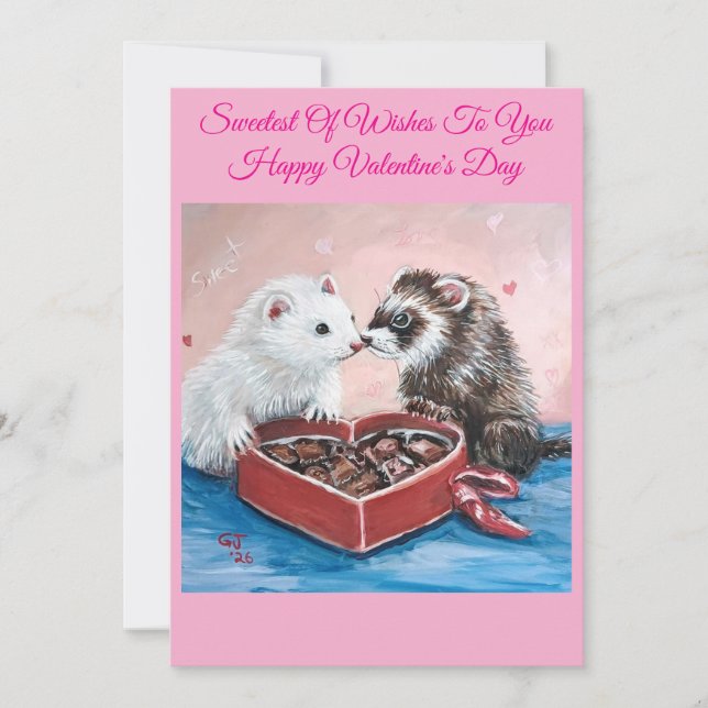 Sweet Kisses Ferret Valentine Holiday Card (Front)