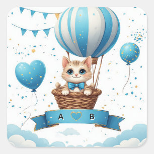 Sweet Kitten Balloon Baby Shower 🐱 Square Sticker
