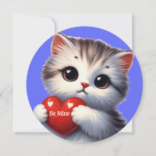 Sweet Kitten Blue Valentine Card