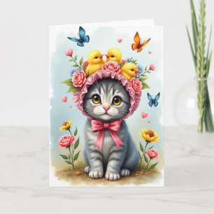Sweet Kitten Floral Mothers Day Card
