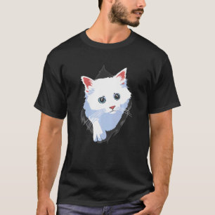 Sweet Kitten Torn Cloth Apparel White Cute Cat T-Shirt