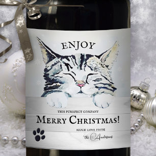 Sweet Kitten Winter Christmas Wine Label