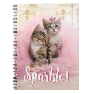 Sweet Kittens in Tiaras and Pink Sparkly Tutu Spiral Notebook