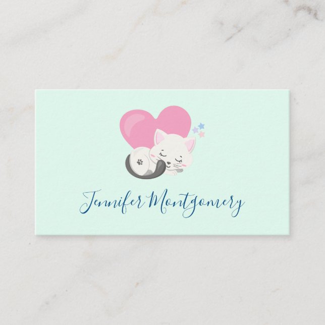 Sweet Kitty Cat Sleeping with a Big Heart in Back Business Card (Front)