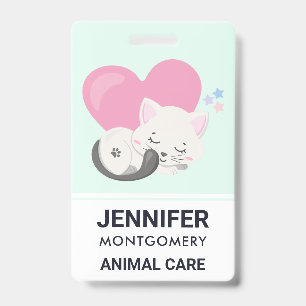 Sweet Kitty Cat Sleeping with a Big Heart in Back ID Badge