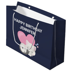 Sweet Kitty Cat Sleeping with a Big Heart in Back Large Gift Bag
