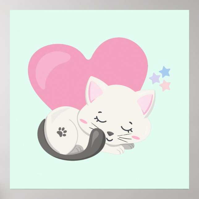 Sweet Kitty Cat Sleeping with a Big Heart in Back Poster (Front)