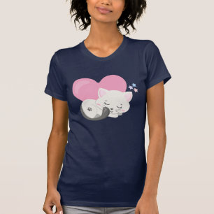 Sweet Kitty Cat Sleeping with a Big Heart in Back T-Shirt