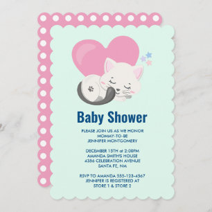 Sweet Kitty Cat Sleeping with a Big Heart Shower Invitation