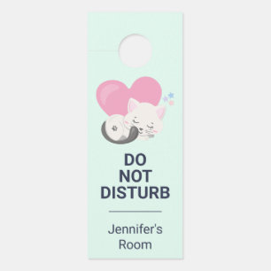 Sweet Kitty Cat Sleeping with a Big Pink Heart Door Hanger