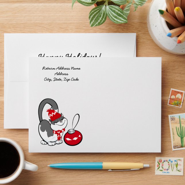 Sweet Kitty Custom Christmas Envelopes (Desk)