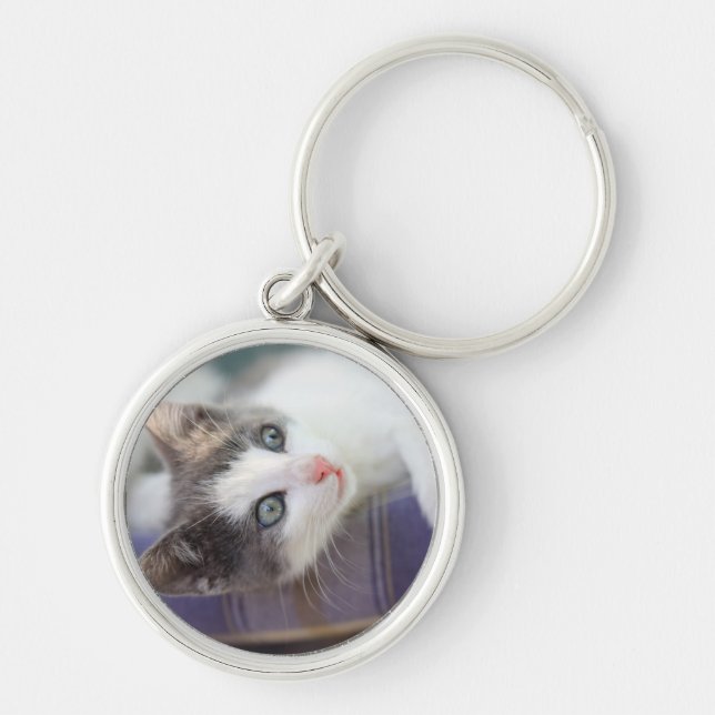 Sweet Kitty In Plaid Bed Key Ring (Front)