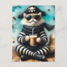 Sweet Kitty Pirate With a Coffee