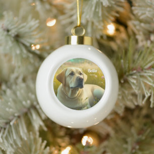 Sweet Labrador Dog Merry Customise Ceramic Ball Christmas Ornament