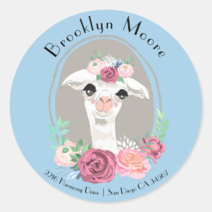 Sweet Lady Llama With Roses Envelope Seal