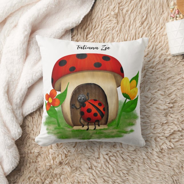 Sweet Ladybug Friend Throw Pillow (Blanket)