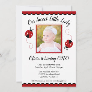Sweet Ladybug Red Black Photo Birthday Invitations