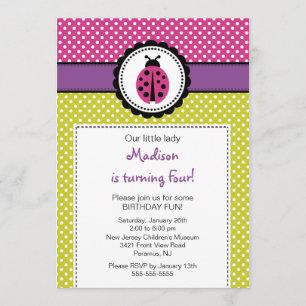 Sweet Ladybugs Birthday Invitation Polka Dots