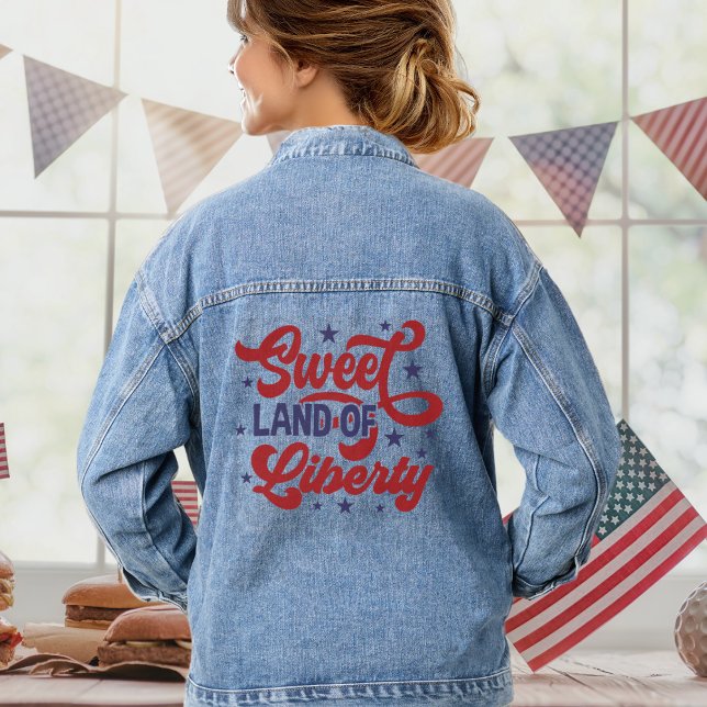 Sweet Land of Liberty 4th of July Patriotic Denim Jacket (Sweet Land of Liberty 4th of July Patriotic Denim Jacket)