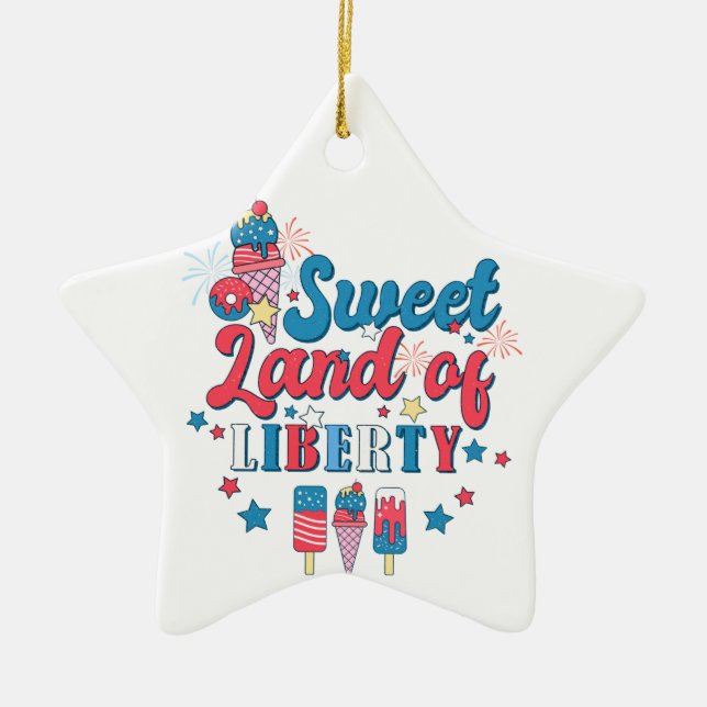 Sweet Land Of Liberty - America July 4th  Ceramic Tree Decoration (Front)