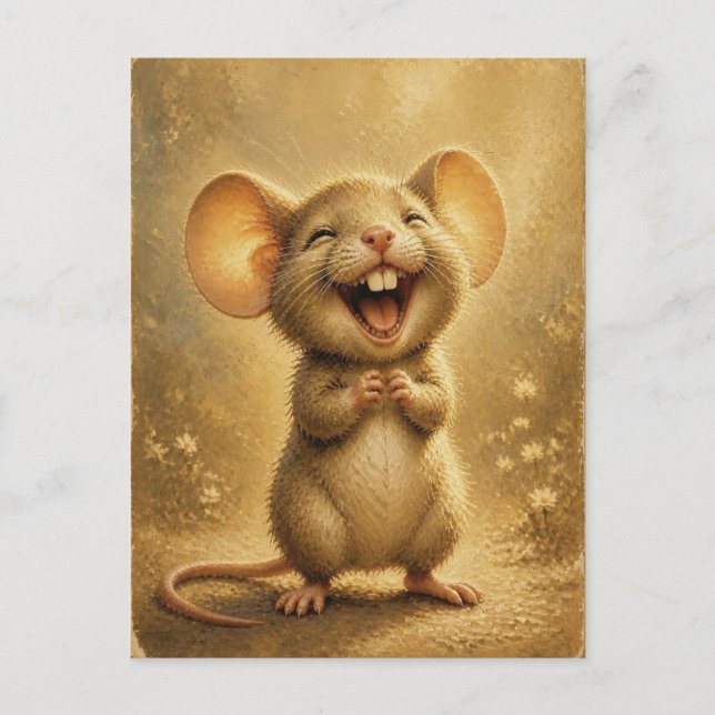 Sweet Laughing Mouse Fine Art Postcard (Front)