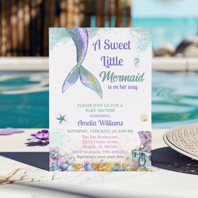 Sweet Lavender Aqua Mermaid Baby Girl Invitation (Creator Uploaded)