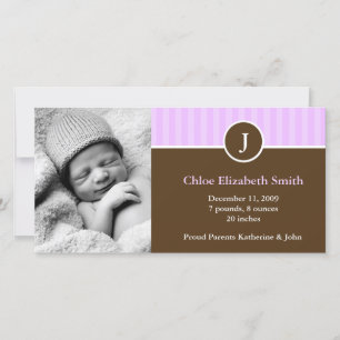 Sweet Lavender Stripes Baby Birth Announcements