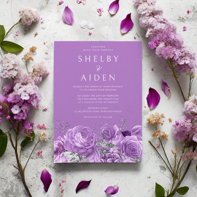 Sweet Lavender Violet Purple Floral Wedding Invitation (Creator Uploaded)