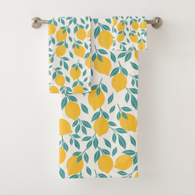 Sweet Lemon Branches Pattern Bath Towel Set (Insitu)