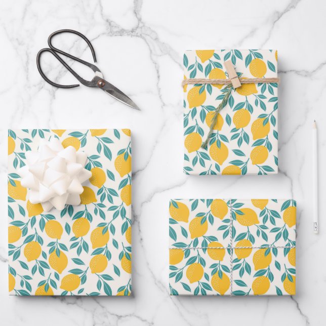Sweet Lemon Branches Pattern Wrapping Paper Sheet (Front)