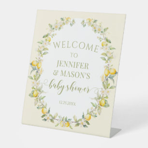 Sweet lemon floral wreath baby shower welcome sign