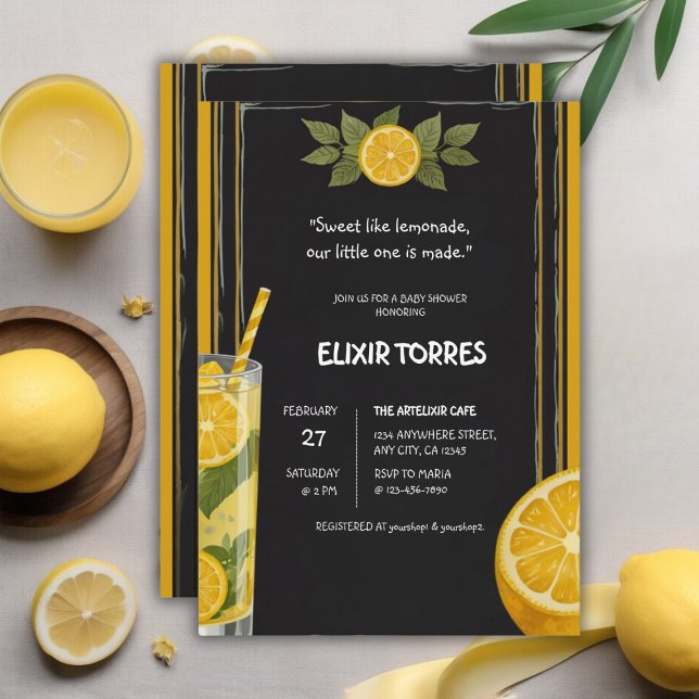 Sweet Lemonade Chalkboard Stand Baby Shower Invitation (Creator Uploaded)
