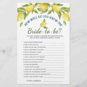 Sweet Lemons & Greenery Chic Bridal Shower Game