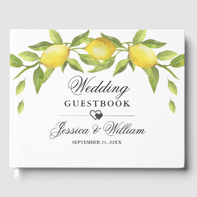 Sweet Lemons & Greenery Wedding Guest Book (Front)