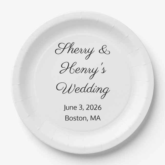 Sweet Letters White & Black Wedding Paper Plate (Front)