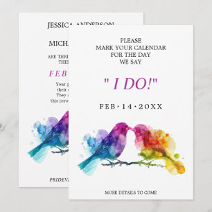 Sweet LGBTQ+ Rainbow Lovebirds Save The Date