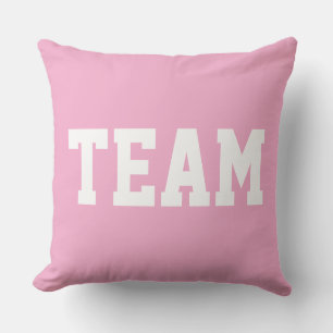Sweet Light Pink Athletic Sporty TEAM White Text Cushion