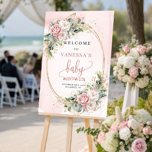 Sweet Light Pink Floral Baby Shower Welcome Sign