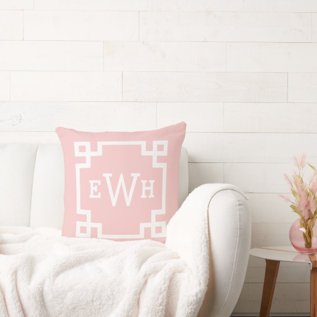 Sweet Light Pink Greek Key Monogram Initial Cushion (Couch)