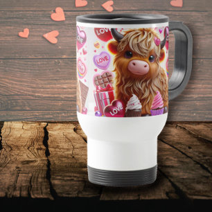 Sweet Like Candy Highland Cow Valentines Travel Mug