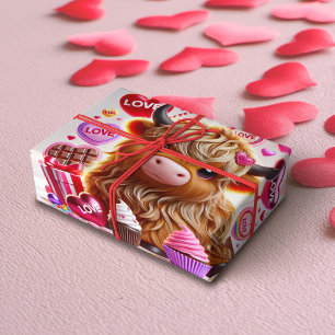 Sweet Like Candy Highland Cow Valentines Wrapping Paper