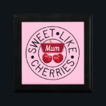 SWEET LIKE CHERRIES MUM Retro Vintage Custom Pink Gift Box<br><div class="desc">Smart classic vintage creation incorporating digitally painted cherry motif and black line ‘Sweet Like Cherries’ typography stamp. The motif is overlaid with a cherry red label to customize 'Mom' with the affectionate name you use for your lovely mom or mother figure to make her feel special. The font and color...</div>