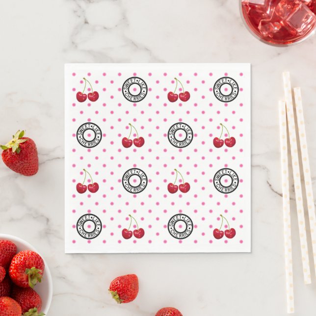SWEET LIKE CHERRIES Retro Vintage Pattern Napkin (Insitu)