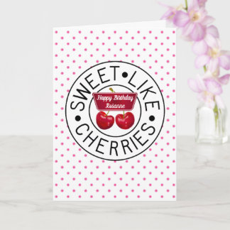 SWEET LIKE CHERRIES Retro Vintage Stamp Birthday Card
