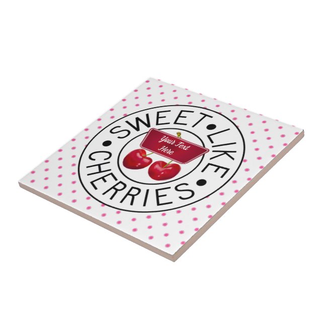 SWEET LIKE CHERRIES Retro Vintage Stamp on white Tile (Side)