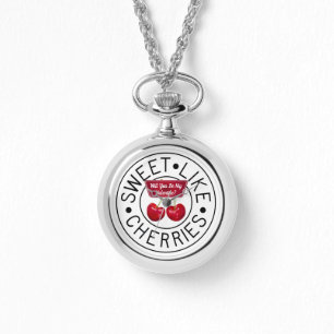 SWEET LIKE CHERRIES Retro Vintage Stamp Valentine Watch